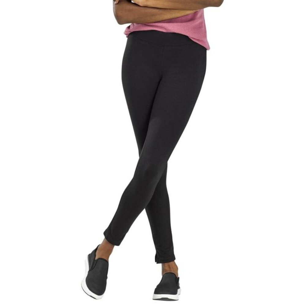 HUE Utopia Cotton Blend Legging Size Medium Pull On Elastic Waist Black Active